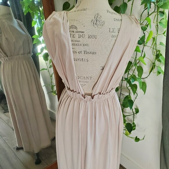 ZARA | Sleeveless Ruffle Waistline Beige Boho Maxi Dress (S) - Picture 8 of 11